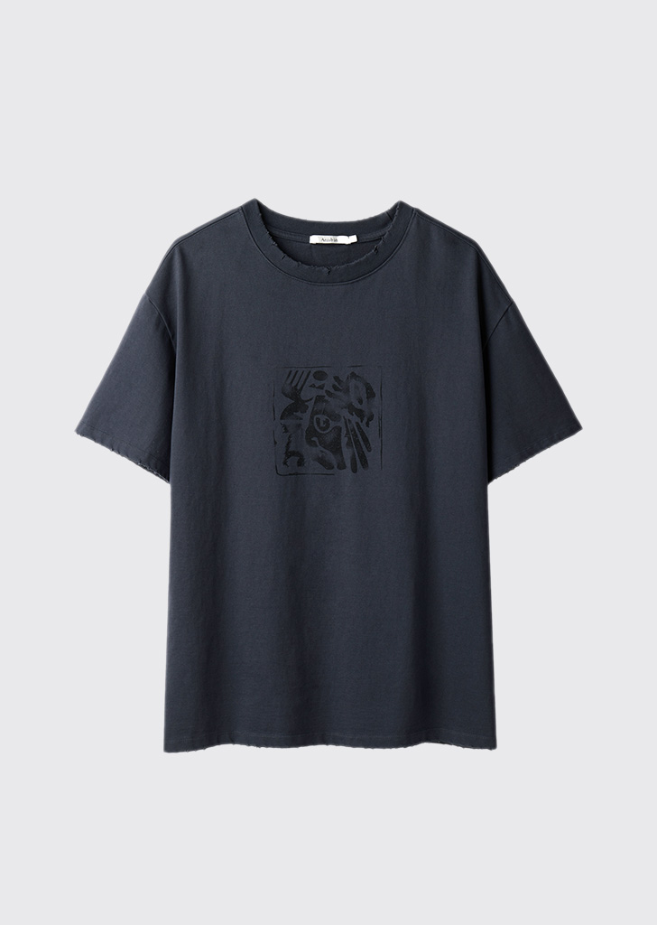 Aztecs stamp destroyed half sleeves T-shirts  Charcoal