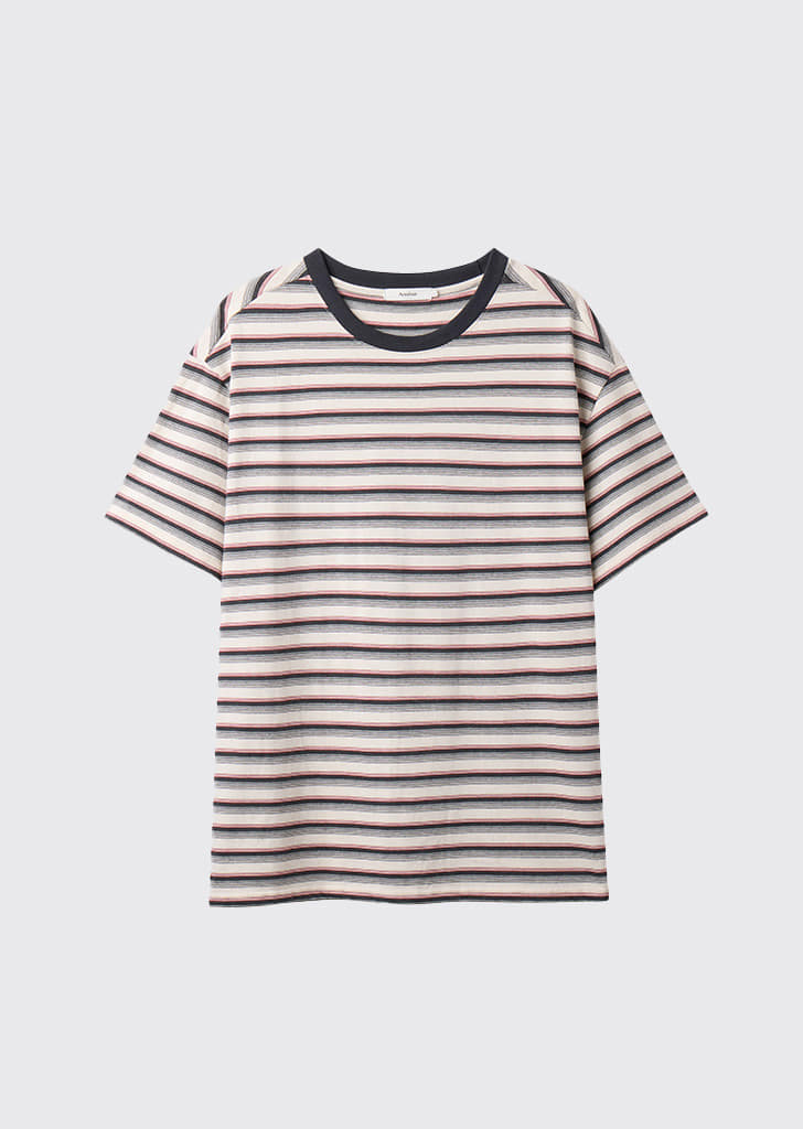 Any Multi Stripe half sleeves T-shirts Charcoal wine [04.26일 배송]
